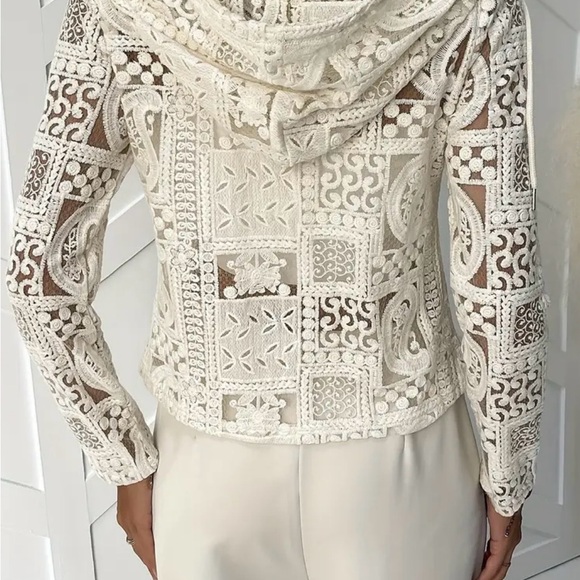 Elegant Cream Crochet Hoodie Jacket - Picture 2 of 8